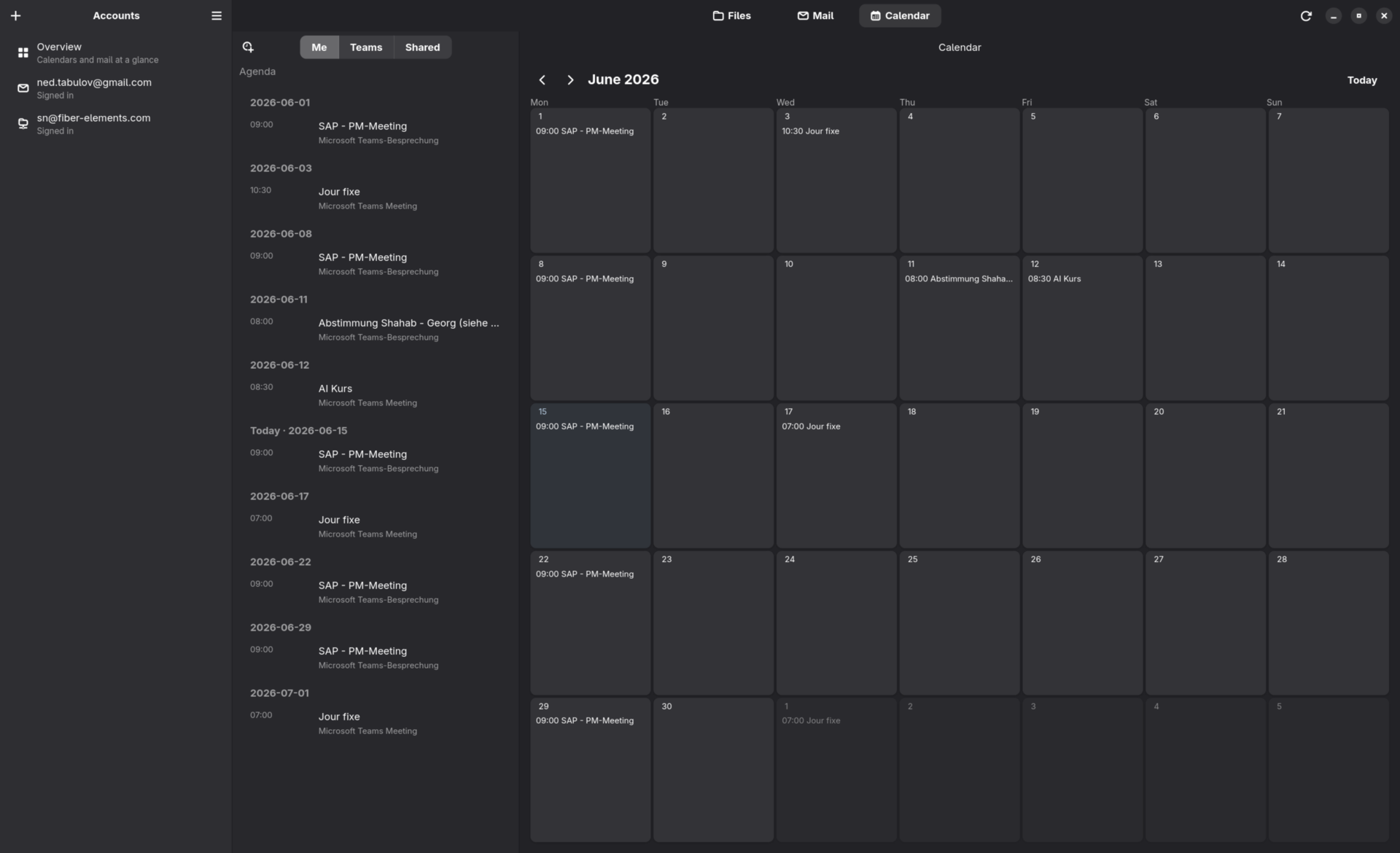Month calendar and agenda